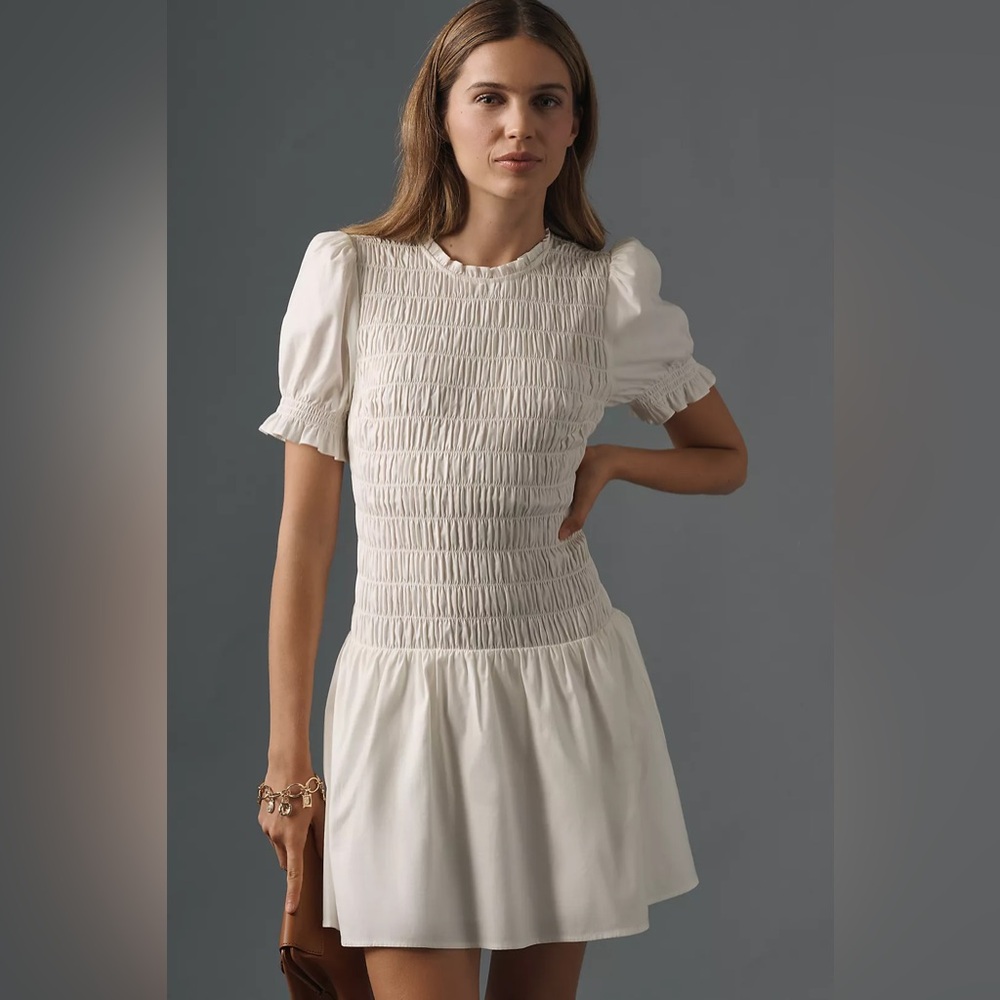Reformation Leannah Puff-Sleeve Smocked Mini Dress 8 **NWT, see notes** - Picture 7 of 9